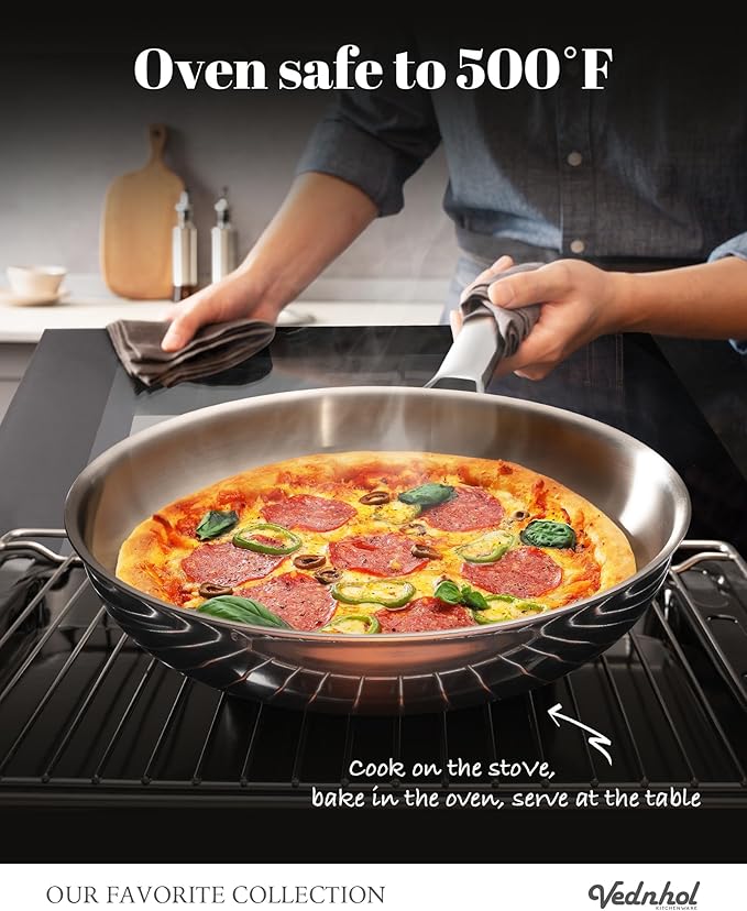 Stainless Steel Frying Pan Set,8"&10"&12" Tri-Ply Stainless Steel Pans,Skillet,Frying Pan Stainless Steel,PFOA&PTFE Free,Dishwasher&Oven Safe,Induction Compatible Steel Pans for Cooking