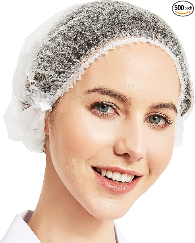 ProtectX 500-Pack White Disposable Hair Nets, Elastic Head Cover, Bouffant Caps, Sanitation Head Cover for Food Service, Spa Men & Women - 21 inch