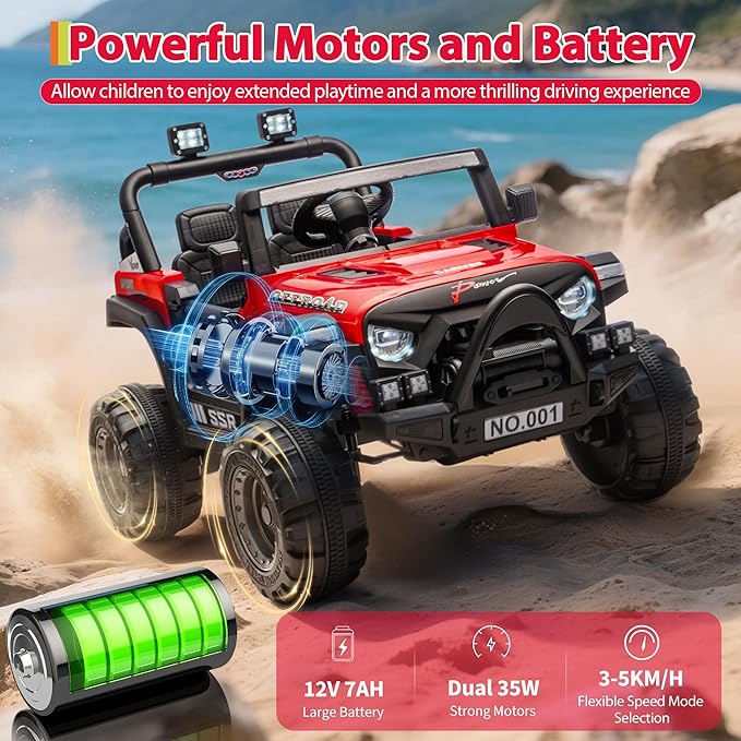 12V Kids Ride on Car, Electric Ride on Truck w/Parent Remote, Spring Suspension, Bluetooth Music, LED Light, 4.1Mph Max Speed, 3 Speeds, Battery Powered Vehicles for Kids Toddler Age 3-8, Red