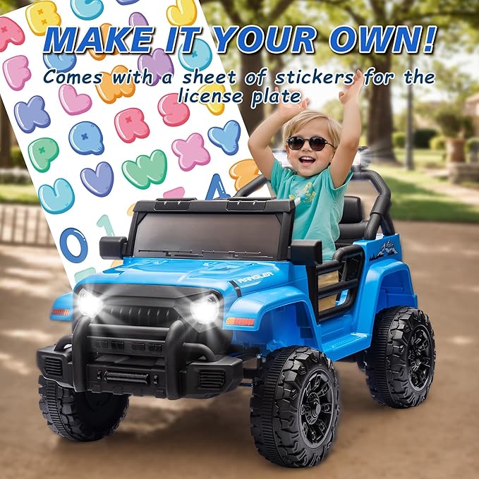 Kid's Ride on Truck Car, 12V Electric Car W/Parents Control, Ride on Toys for Toddlers with Music, Bluetooth, Four-Wheels Suspension, USB, Headlights, Blue