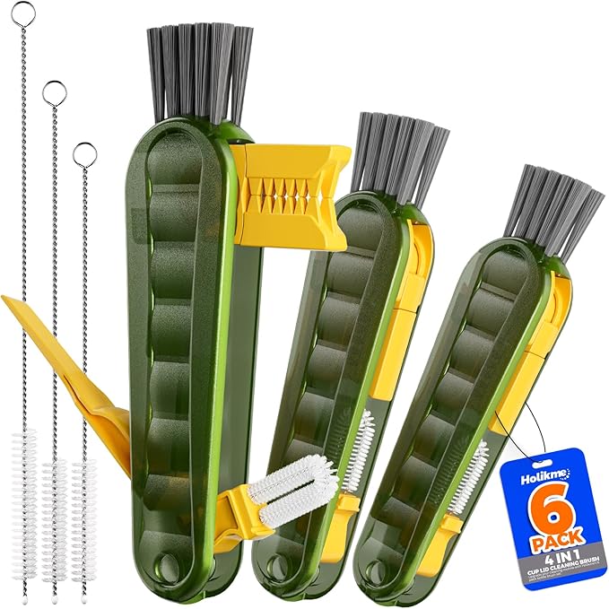 Holikme 6 Pack 4 in 1 Cup Lid Cleaning Brush 3 Straws Bottle Brush, Olive | 4 by Holikme