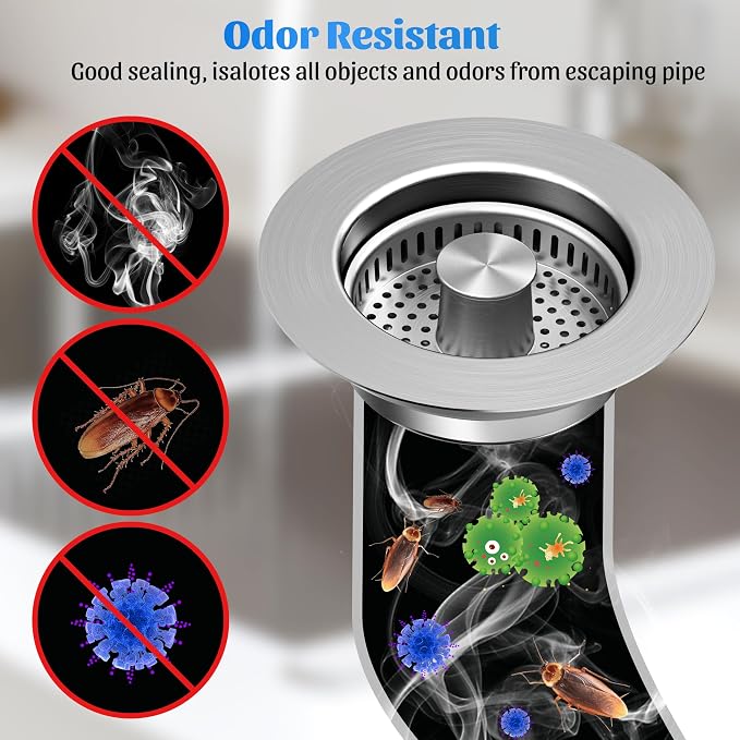NinjaTiger 2-Pack Kitchen Sink Drain Strainers, 3-in-1 Sink Stoppers - Image 4