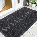 OLANLY Welcome Door Mat Indoor Outdoor Entrance, Heavy Duty Sturdy Front Door Mat, Waterproof All-Weather Doormat, Stain Resistant, Low Profile, Easy Clean Patio Entryway Mat, 47 x 24, Black