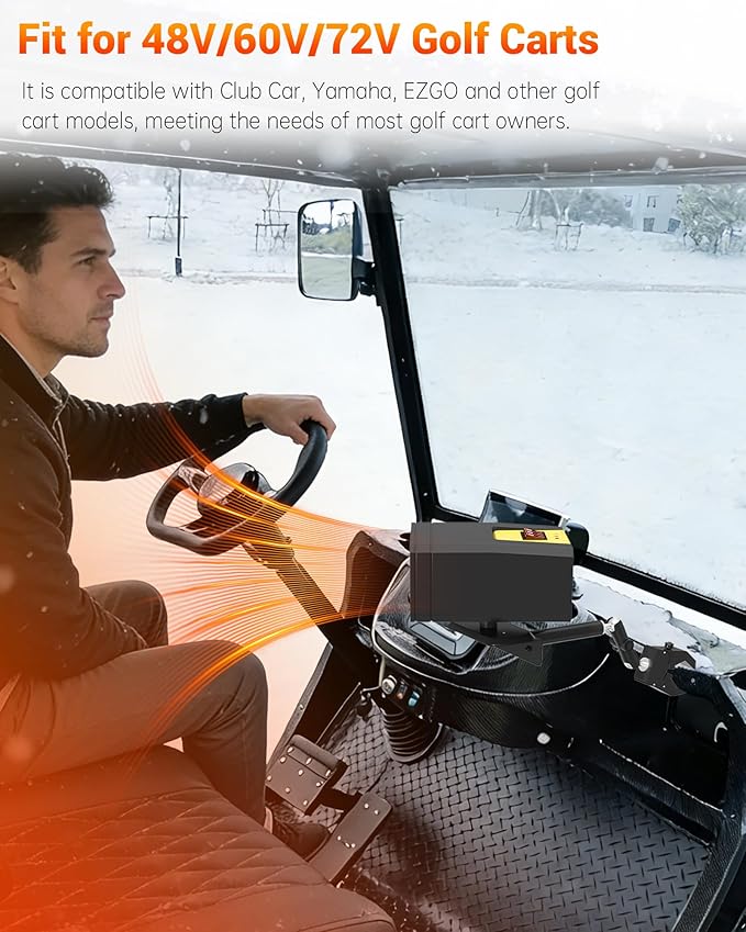 Electric Golf Cart Heater, 400W Safe & Quiet Fast Heating Carbon Fiber Battery Operated Heater with Fixing Clip, 360° Rotation, Fit for Club Cars/Yamaha/EZGOs 48V/60V/72V Golf Carts