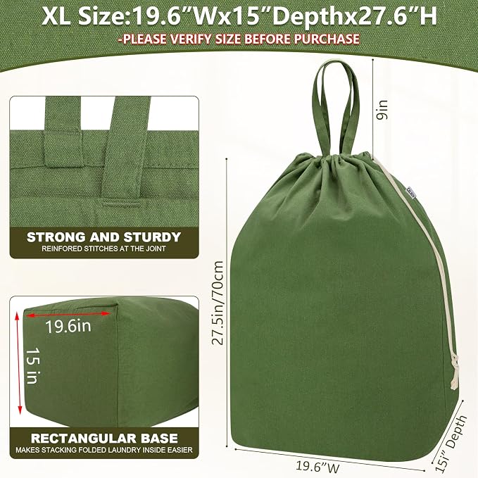 Canvas Laundry Bags with Handles & Rectangular Base - Image 3