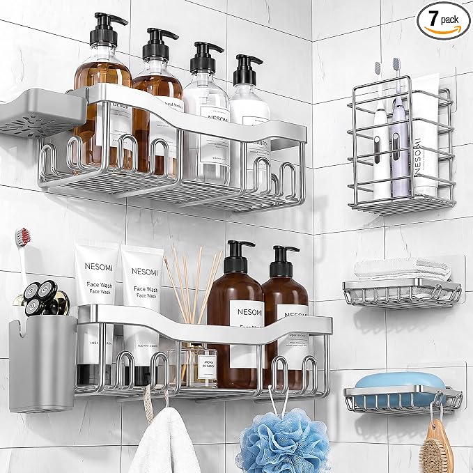 NESOMI Shower Caddy Adhesive Shower Organizer 7-Pack, Rustproof Stainless Steel by OrganizeYourHomeEssentials