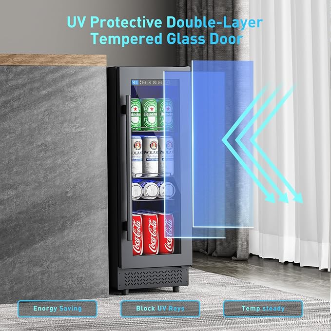 60 Can Beverage Refrigerator Cooler for Cubicle under Desk/Counter Office Camping, 2 Cu.Ft Drink Fridge Beverage Cooler with Glass Door for Water Juices Cola Bottles