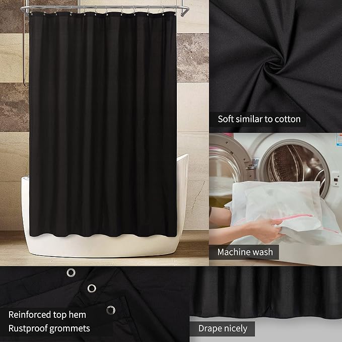 ALYVIA SPRING Waterproof Fabric Shower Curtain or Liner Black - Image 3