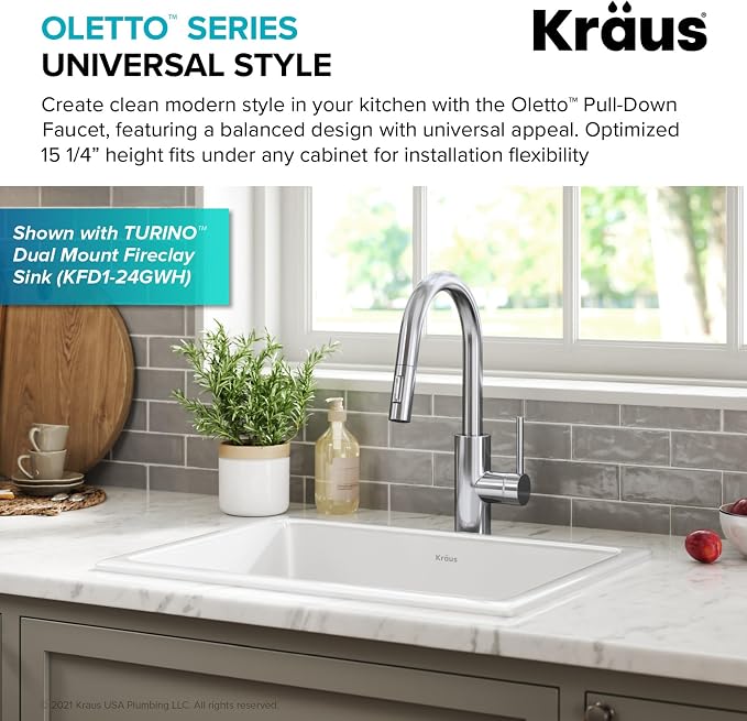 KRAUS Chrome 15 in Single Handle Pull Down Kitchen Faucet KPF-2620CH | - Image 4