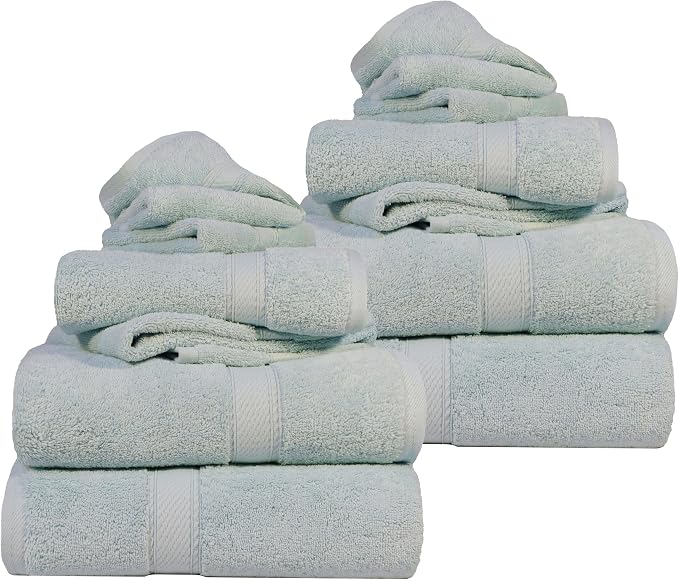 SUPERIOR Egyptian Cotton Ultra Plush & Absorbent, 12 Piece Set, Sea Foam | by SUPERIOR