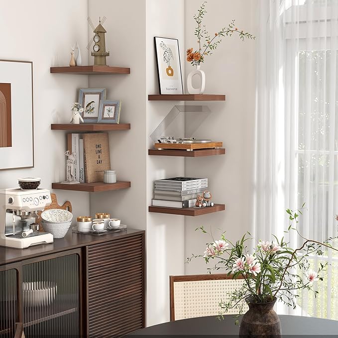 Square Floating Shelves for Wall12"W x 12"D x 1.2"H, Small Engineered Wood Wall Shelves with Invisible Brackets for Living Room Bedroom Bathroom Office Kitchen Storage Decor, Walnut Finish, Set of 3