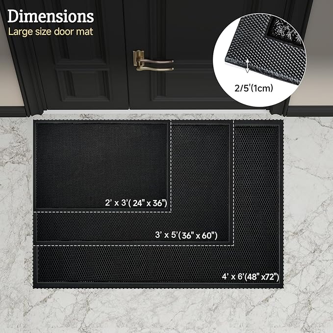 3'x 5' Elestic Net Entry Mat Outside Entrance. High Traffic Guard Dirt Trapper Doormat with Rubber Backing, Upgraded Commercial Front Door Mat for Entryway(Jet Black)