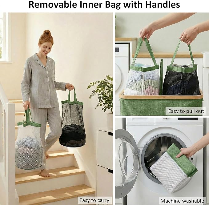efluky Laundry Hamper with Lid, Double Laundry Basket with 2 Removable Bags - Image 4