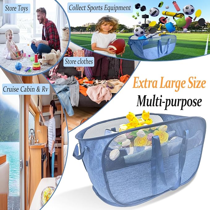 Extra Large Mesh Pop Up Laundry Hamper, 100L Collapsible Laundry Basket | - Image 4
