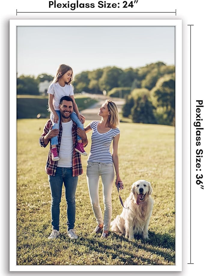 Americanflat 24x36 Poster Frame with Polished Plexiglass - Streamline Collection - Thin Border Picture Frame for Wall Display - Hanging Hardware Included - White
