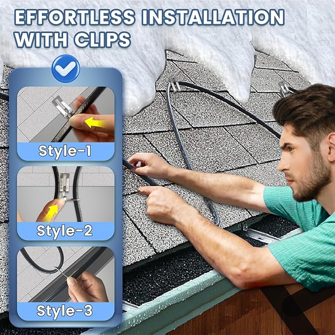 25 FT Gutter Heat Cable Kit, YeloDeer 6 W/FT Heat Tape for Roof and Gutters, Self-Regulating Roof Melt Heating Snow De-Icing Cable, 120V