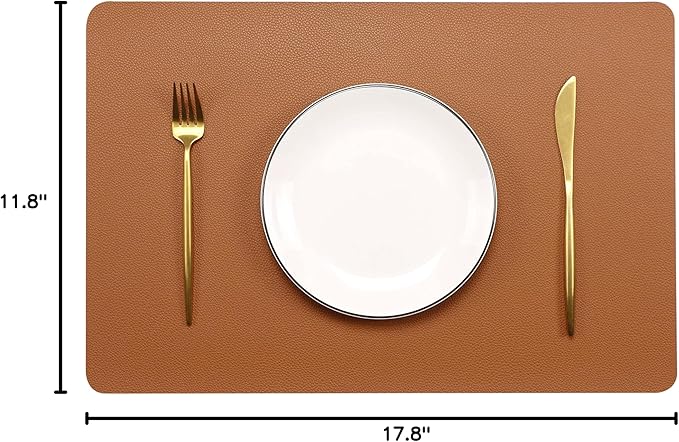 Fall Placemats Set of 4 Wipeable Table Mats Easy to Clean Waterproof Kitchen Mats for Dining Table Outdoor Indoor (4, Brown)