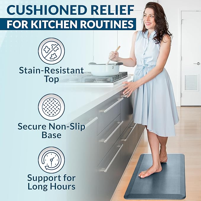 ComfiLife Anti Fatigue Floor Mat – 3/4 Inch Thick Perfect Kitchen Mat, Standing Desk Mat – Comfort at Home, Office, Garage – Durable – Stain Resistant – Non-Slip Bottom (24" x 70", Denim)