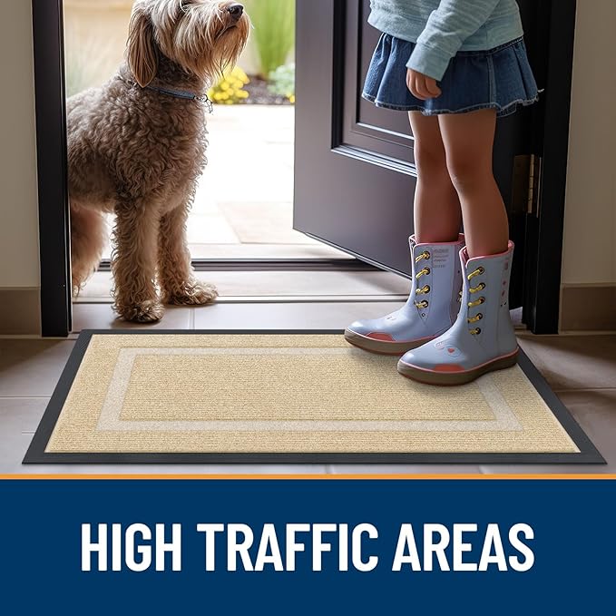 OLANLY Front Door Mat Indoor Outdoor Entrance, Waterproof All-Season, All-Weather Doormat, Sturdy Natural Rubber, Fade Resistant, Low Profile, Easy Clean Patio Porch Entryway Mat, 59x30, Beige