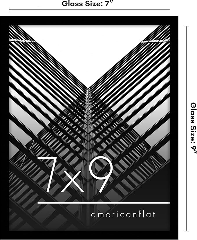 Americanflat 7x9 Picture Frame with Shatter-Resistant Glass - Streamline Collection - Thin Border Photo Frame for Tabletop and Wall Display - Hanging Hardware and Easel Stand Included - Black