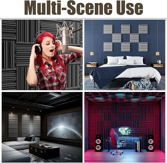 Upgrade 12 pack Self-adhesive Sound Proof Foam Panels,12" X 12" X 2" Acoustic Panels with High Density,Decorative Soundproof Wall Panels Studio Sound Absorbing Foam for Wall and Ceiling(Gray)