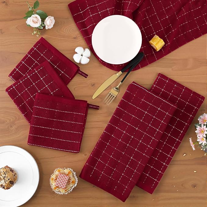 Homaxy Kitchen Towels and Dishcloths Set, Brick Red - Image 2