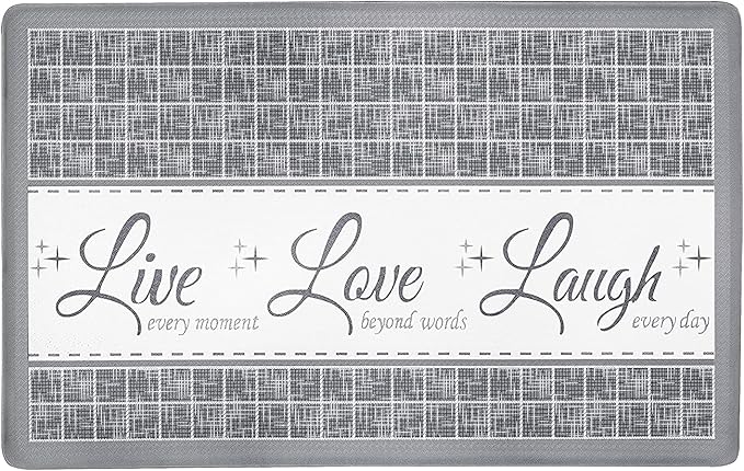 Anti-Fatigue Floor Comfort Mat - 18 x 30 Inch (Live, Love, Laugh Grey) - Waterproof Non-Slip Rug - Easy to Clean Cushioned Mat for Kitchen, Bathroom, Standing Desk & Office - Achim Home Decor