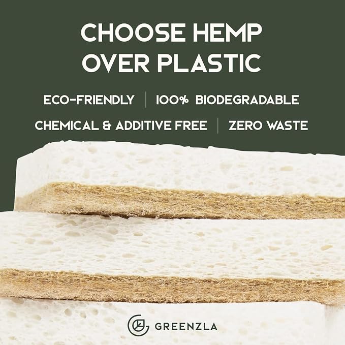 GREENZLA 6 Pack Kitchen Sponges | Non-Scratch Hemp & Sisal | Dual-sided: - Image 3