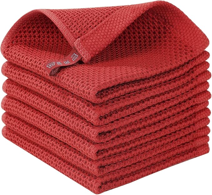 Homaxy 100% Cotton Waffle Weave Kitchen Dish Cloths 6-Pack, Brick Red | 12 x 12 by Homaxy