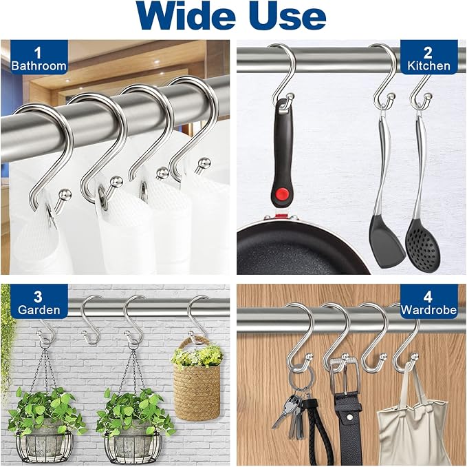 TOPROD Shower Curtain Hooks Rings, Zinc Alloy S Shaped Shower Hooks Rust Proof - Image 7