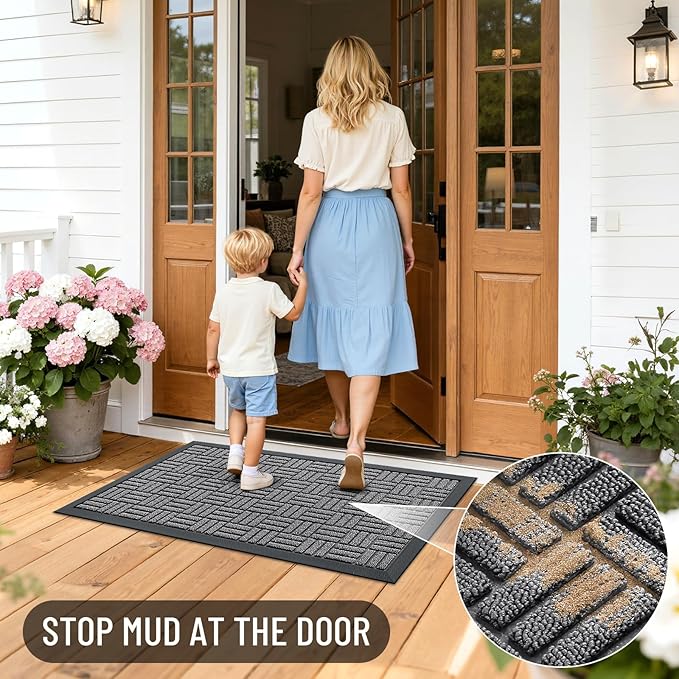OLANLY Front Door Mat Outside Entrance 71x47, Absorbent, Heavy Duty Sturdy Natural Rubber Doormat Indoor Outdoor, Stain and Fade Resistant, Non-Slip Backing Low Profile Floor Mat for Entryway, Grey