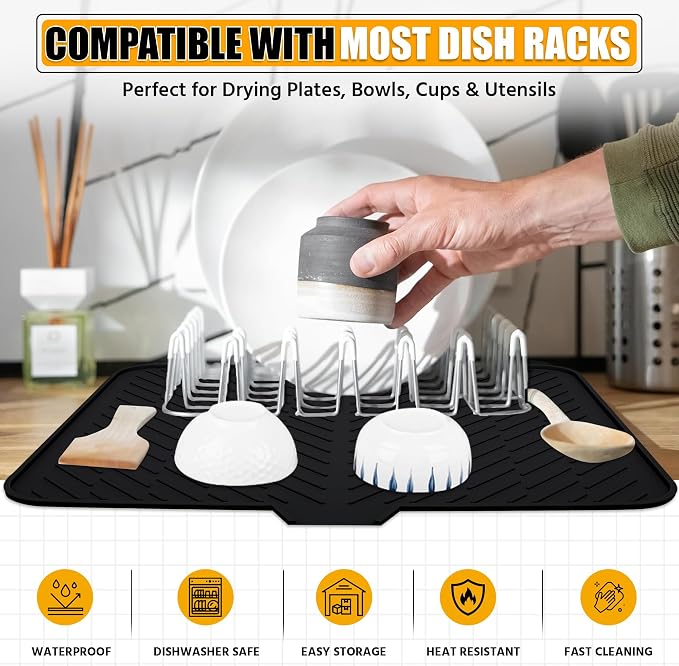 Silicone Dish Drying Mat with Built-in Drain Lip - Image 5