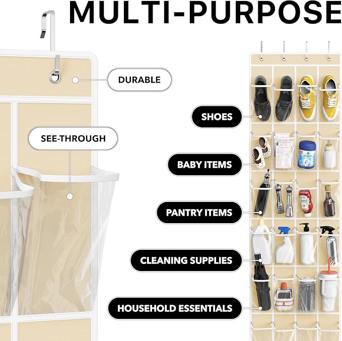 Simple Houseware 24 Pockets Clear Over the Door Shoe Organizer, 4 Durable Metal - Image 5