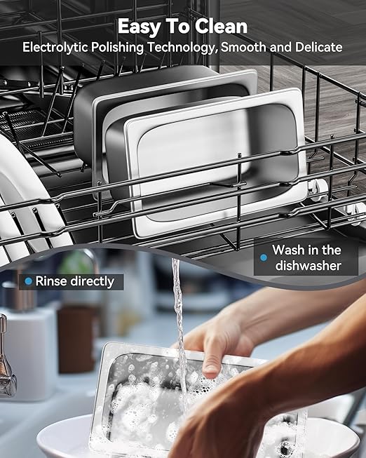 8 Pack Hotel Pans with Lids, 1/4 Size 6" Deep Stainless Steel Steam Table Pan 22 Gauge Anti Jam Commercial Catering Food Pans for Hotel, Home, Party, Restaurant, Buffet