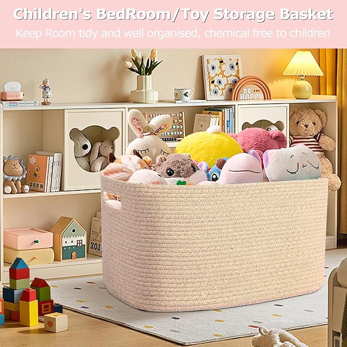 Large 75L Woven Laundry Basket, Collapsible Cotton Rope Storage Hamper - Image 3