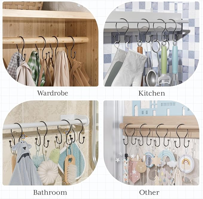Bathway Shower Curtain Hooks Black Shower Curtain Rings, Simple Double Hook - Image 7
