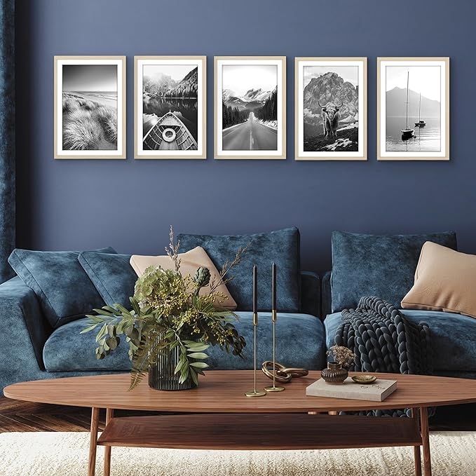 Americanflat 13x19 Picture Frame with Polished Plexiglass - Set of 5 - Use as 11x17 Frame with Mat or Display 13x19 Photo Without Mat - Galleria Collection - Picture Frames for Wall - Natural Oak
