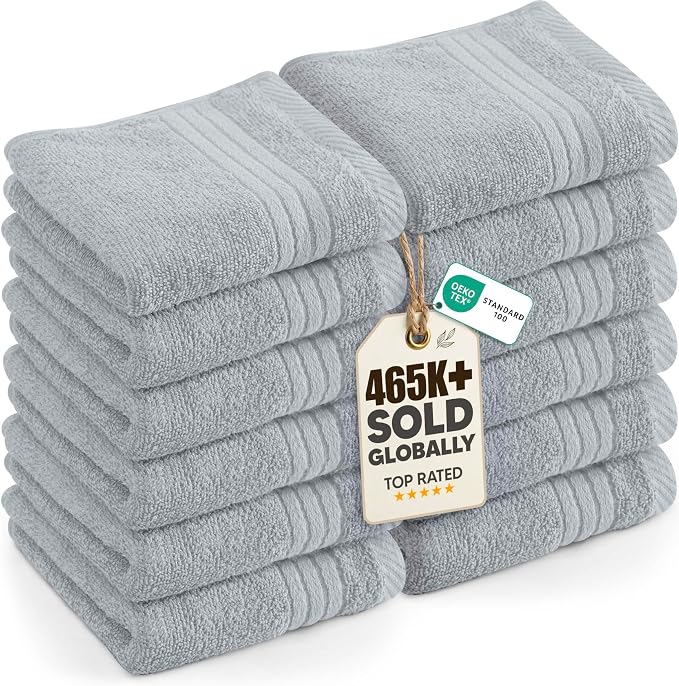 Utopia Towels 12 Pack Premium Wash Cloths, 12x12 in, 100% Cotton, Cool Grey | by Unknown