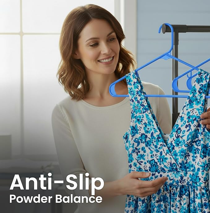 Utopia Home Plastic Hangers 50 Pack – Built-in Strap Hooks Blue | Space saving - Image 7