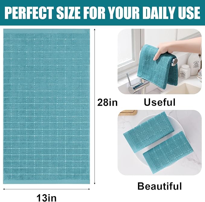 Homaxy 100% Cotton Terry Kitchen Towels, 6 Pack, Lake Blue - Image 5