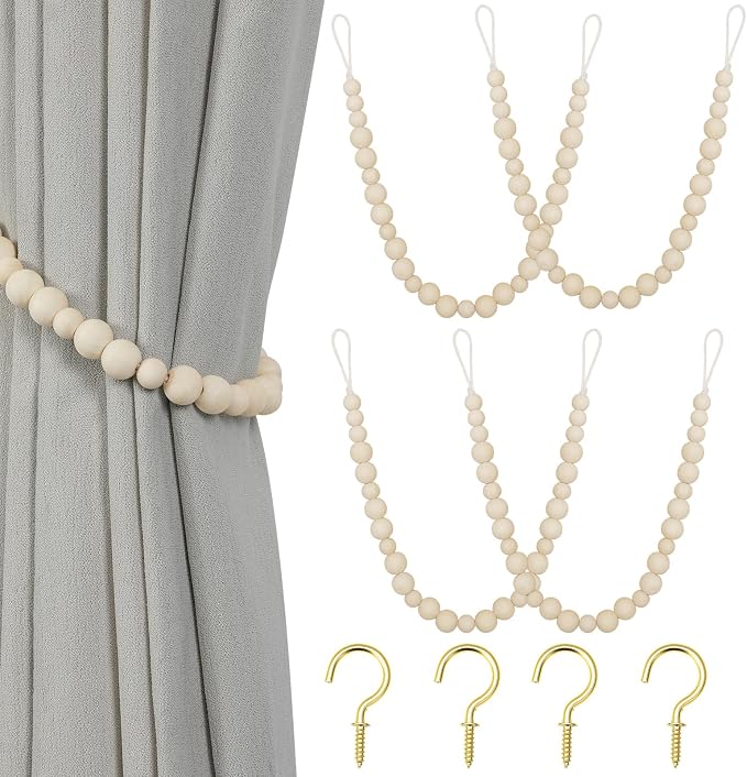 KLOGTSIND Wood Bead Curtain Tiebacks, 4 Pack Curtain Tie Backs by KLOGTSINDDirect