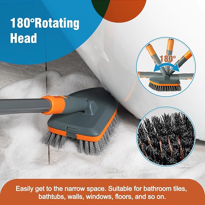 CLEANHOME Floor Scrub Brush Tile Tub Scrubber Brush | 4 Different Cleaning Heads - Image 5