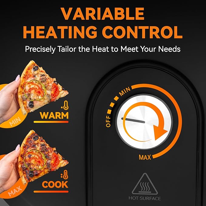 Baker’s Friend Pizza Maker Electric with Temperature Control, Indoor Quesadilla Maker, 12 Inch Electric Pizza Maker Machine for Home, Pizza Cooker, 1400W, Graphite