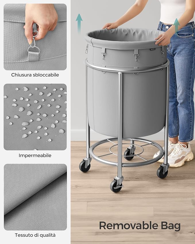 SONGMICS Laundry Basket with Wheels, 29 Gal., Steel Frame, Removable Bag - Image 5