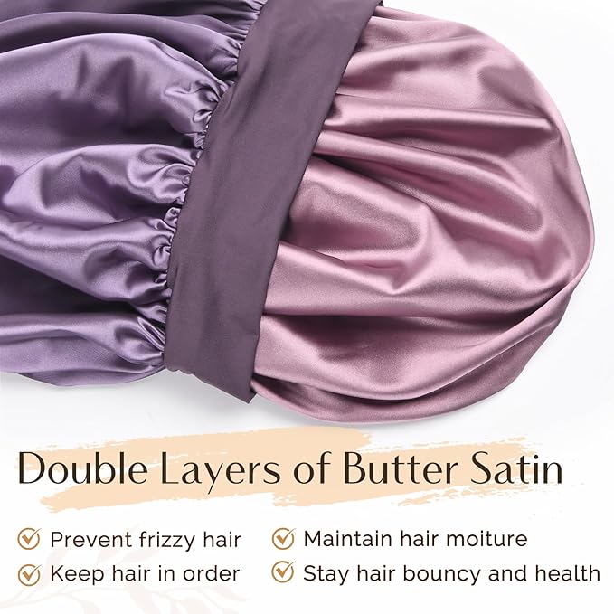 YANIBEST Silk Bonnet for Sleeping Women, Double Layer Hair Satin Bonnets with Elastic Band, Sleep Cap Curly Natural Hair