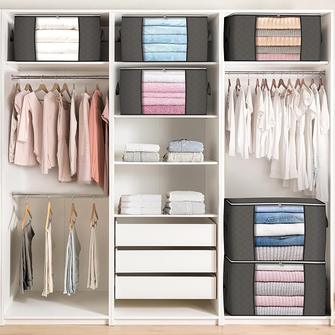 90L Large Storage Bags, 6 Pack Clothes Storage Bins Closet Organizers | - Image 5