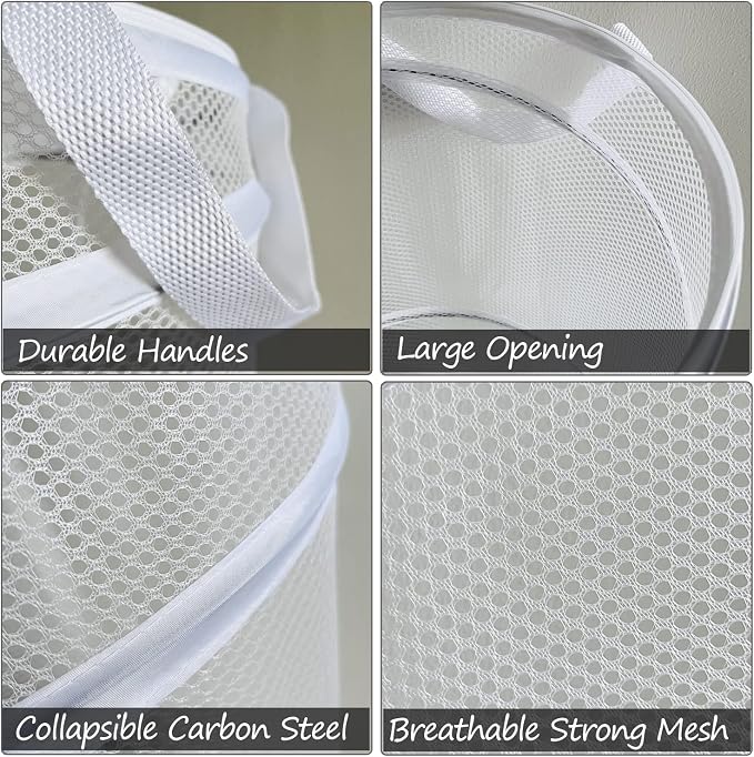 BATTOO Collapsible Laundry Basket Foldable Mesh Pop Up Hamper - Image 3