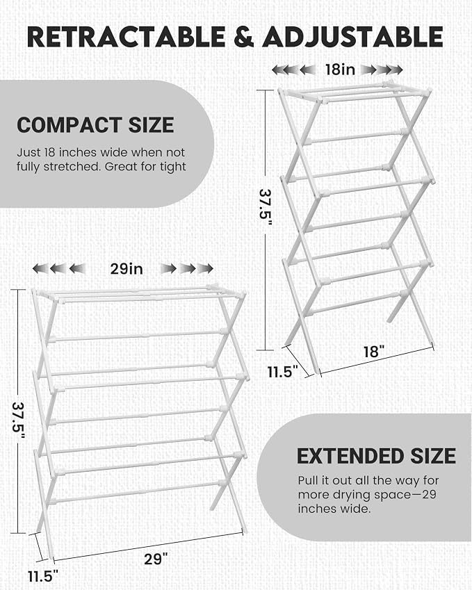 3-Tier Metal Folding Clothes Drying Rack, Laundry Drying Rack Clothing | - Image 4