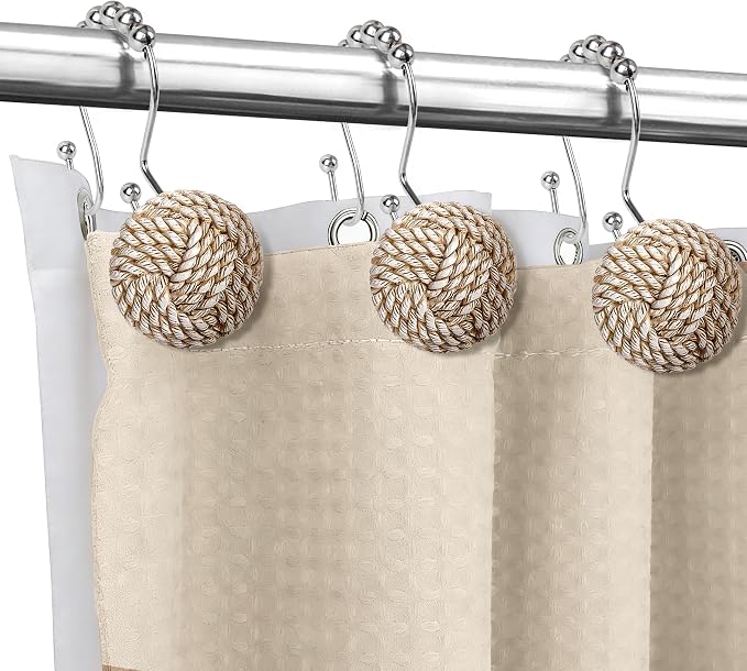 Sunlit Boho Knots Double Shower Curtain Hooks, Home Decorative Shower Curtain - Image 4