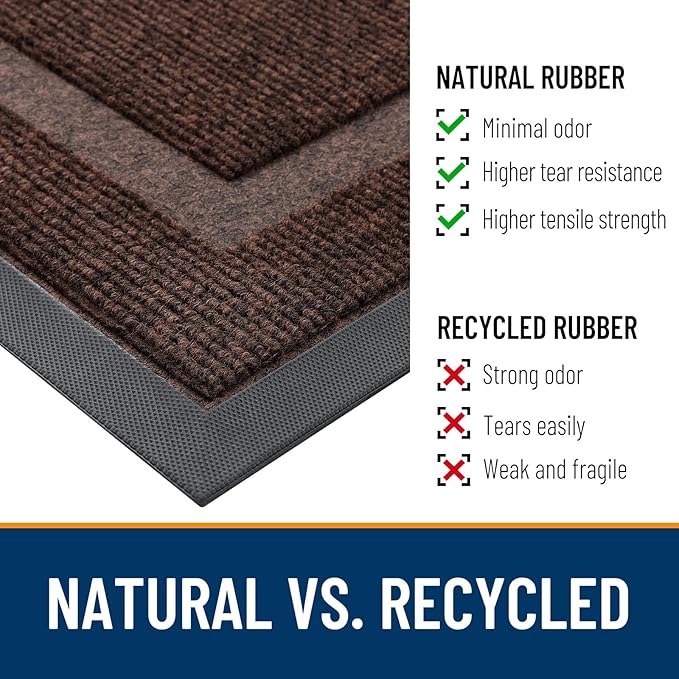 OLANLY Front Door Mat Indoor Outdoor Entrance, Waterproof All-Season, All-Weather Doormat, Sturdy Natural Rubber, Fade Resistant, Low Profile, Easy Clean Patio Porch Entryway Mat, 59x40, Dark Brown